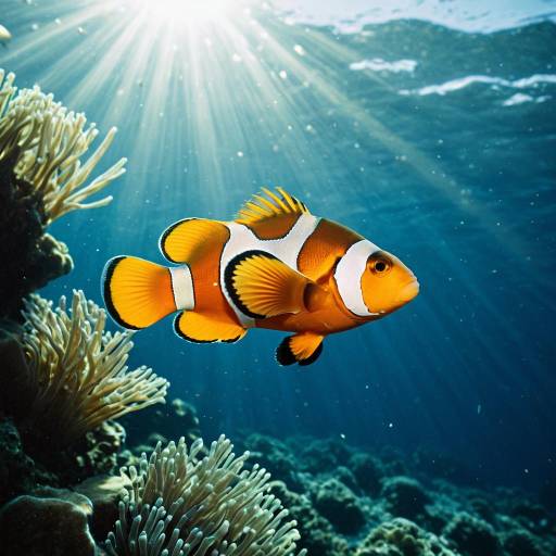 Clownfish in Sunlit Ocean Clownfish in Sunlit Ocean