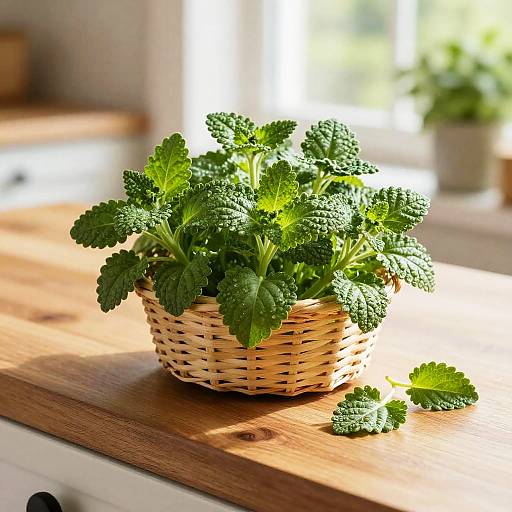 Bright Herb Display on Cherry Wood