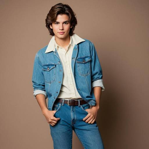 Young Man in 80s Denim Outfit