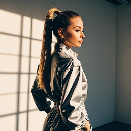 Fashion Influencer with Sleek Ponytail Look