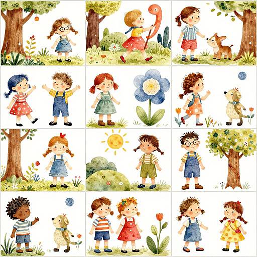 Watercolor Woodland Characters Pattern