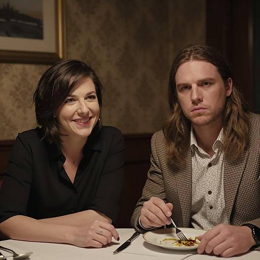 Intimate Dinner Scene with Contrasting Moods