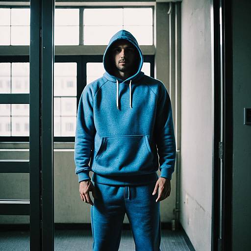 Man in Blue Hoodie and Sweatpants