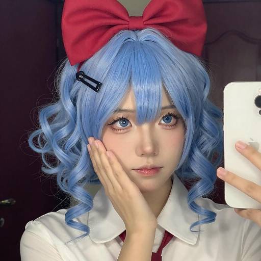 Portrait of Young Person with Curly Blue Hair