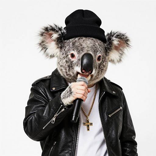 Anthropomorphic Koala Rapper in Leather Jacket