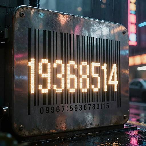 Intricate Sci-Fi Barcode in Cyberpunk City