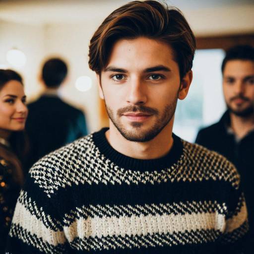 Young Man in Patterned Sweater Indoors