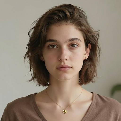 Portrait of Young Woman with Short Brown Hair