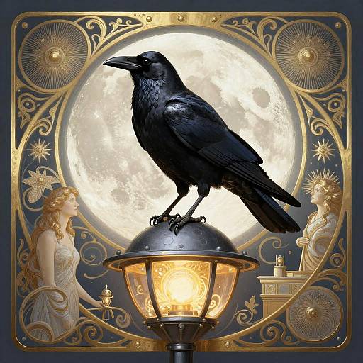 Futuristic Cyborg Raven on Lamp