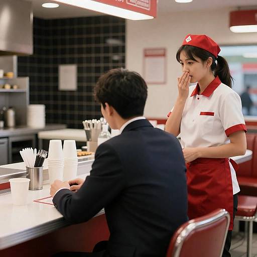 Diner Counter Scene: Suit and Server