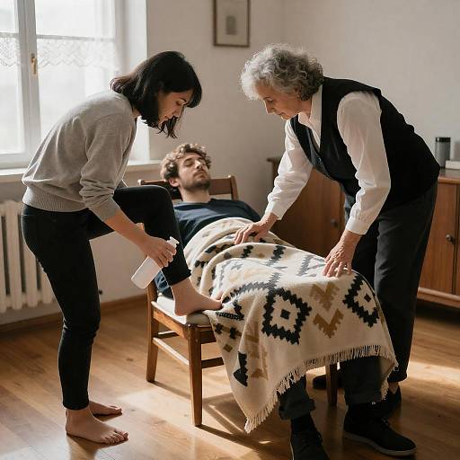 Intimate Care Scene in Cozy Room