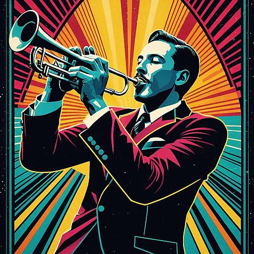 Art Deco Swing Bandleader Playing Trumpet