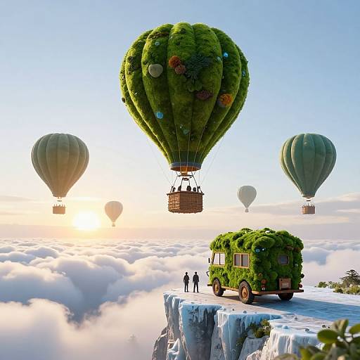 Surreal Moss Balloons Over Cloudscape