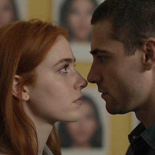 Intense Close-Up of Man and Woman Facing Each Other