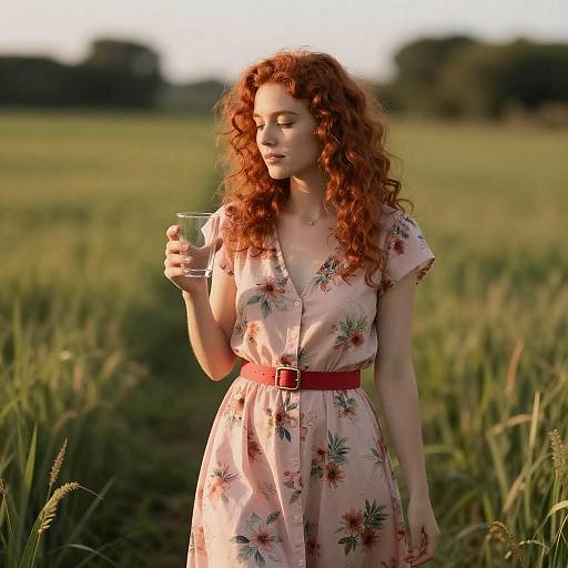 Red-Haired Woman in Floral Dress