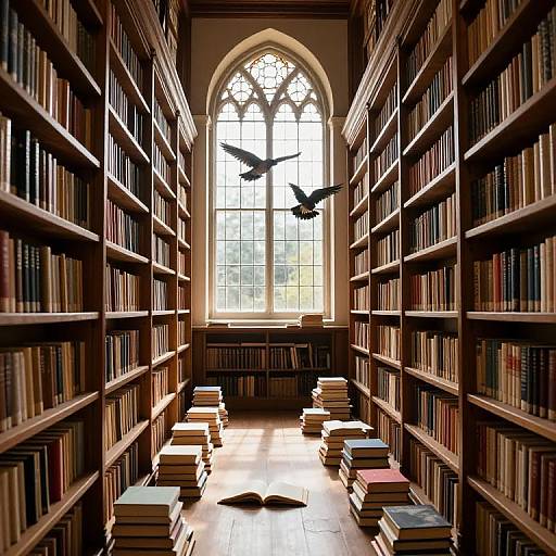 Grand Library with Soaring Birds