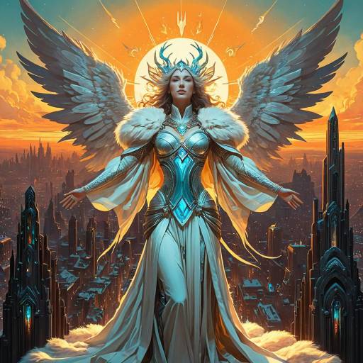Ancient Deity in Surreal Cityscape