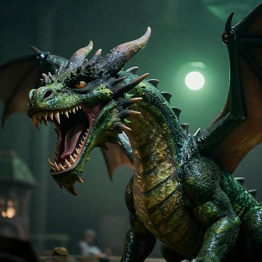 Majestic Green Dragon in Dim Light