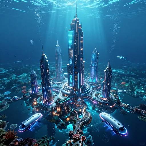 Futuristic Neon Underwater Metropolis