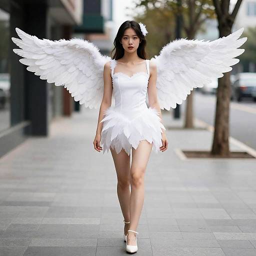 Woman in White Feather Wings