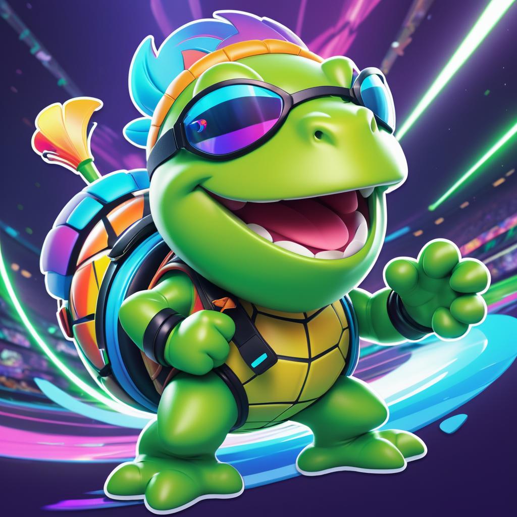 Cheerful Turtle Gamer Sticker Design