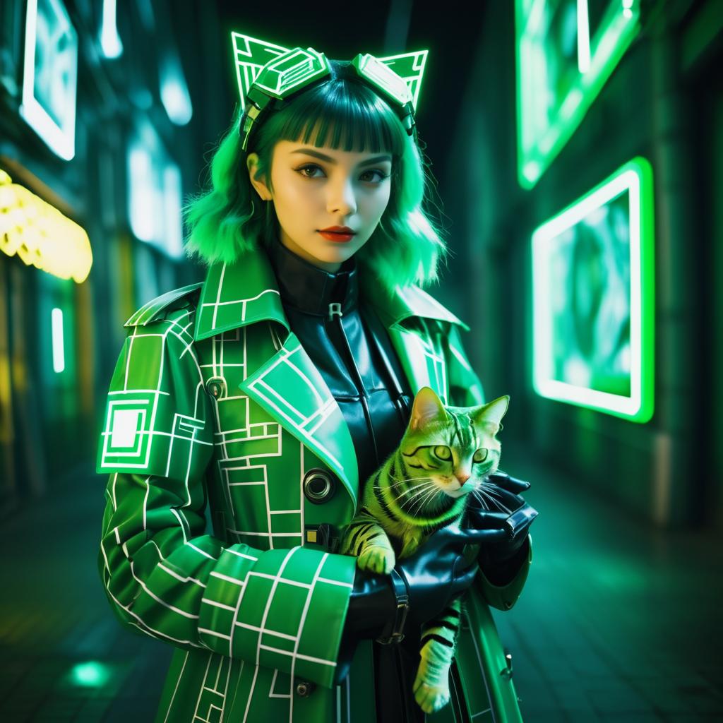 Cinematic Cybernetic Girl with Cat