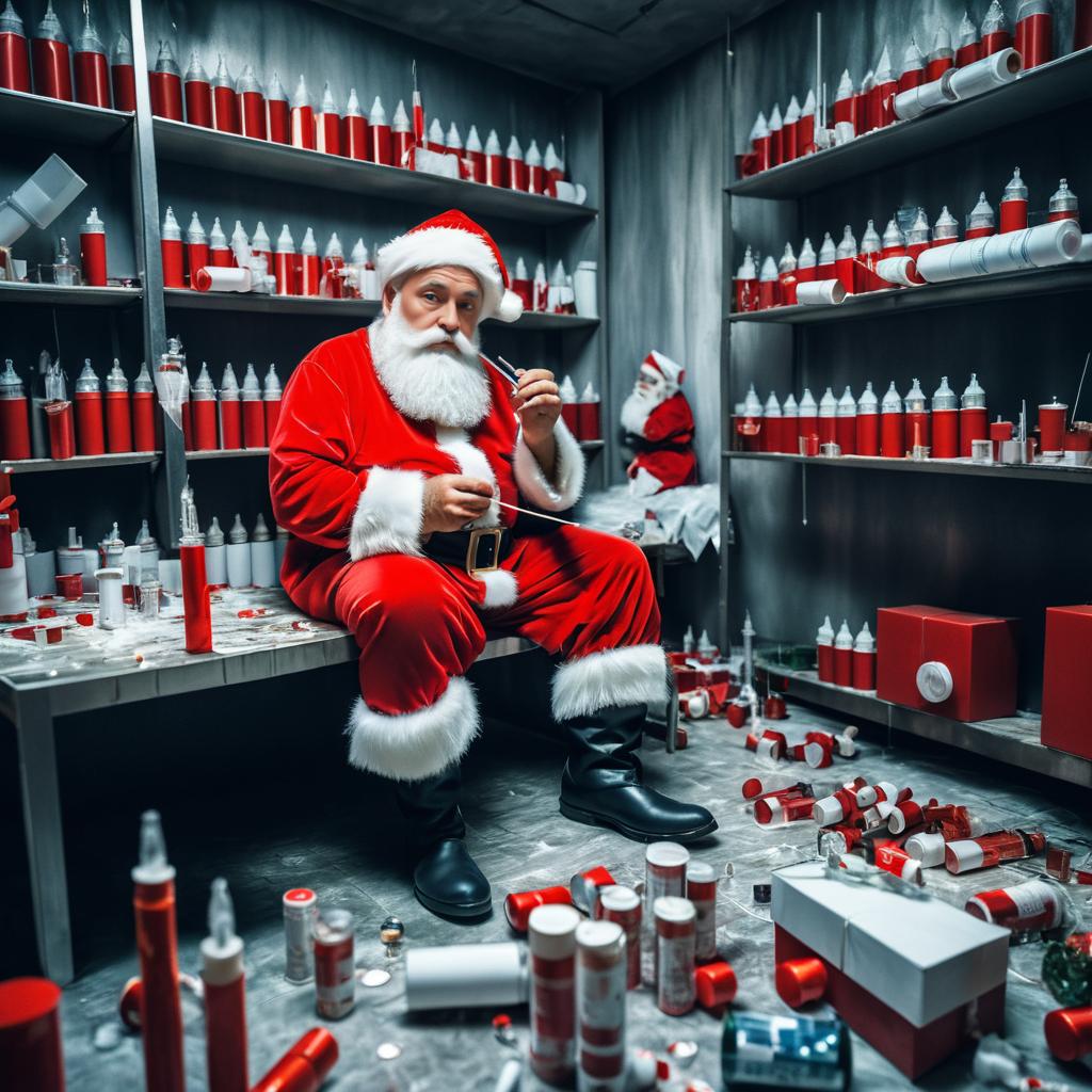 Santa Claus in a Chaotic Syringe Scene