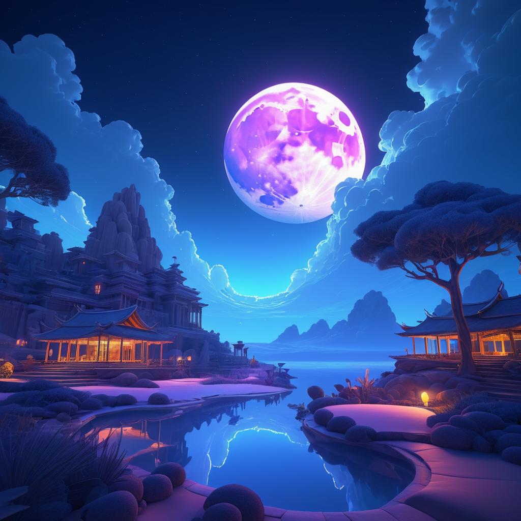 Surreal Moonlit Scene with Artistic Depth