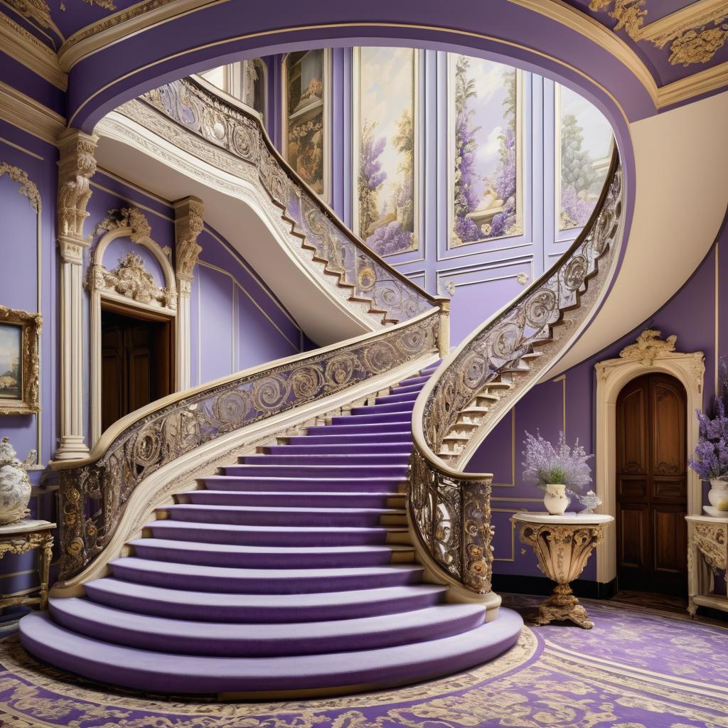 Ornate Lavender and Cream Staircase Design