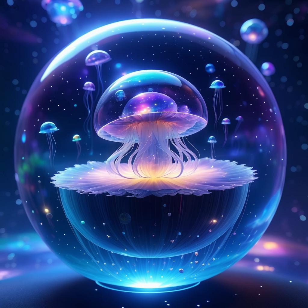 Cosmic Jellyfish in Glass Sphere Fantasy