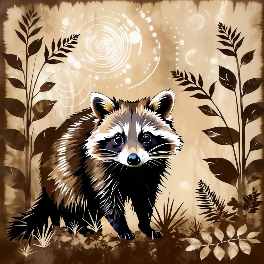 Curious Raccoon in a Stylized Garden