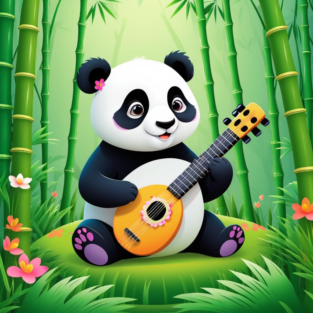 Panda Playing Sitar in Bamboo Forest