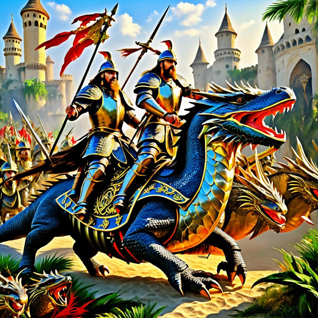 Epic Warriors and Their Giant Lizards