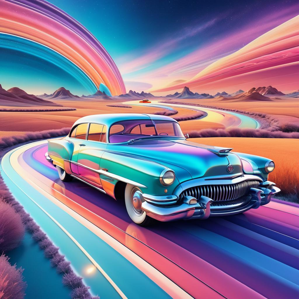 Surreal Vintage Car in Dreamlike Landscape