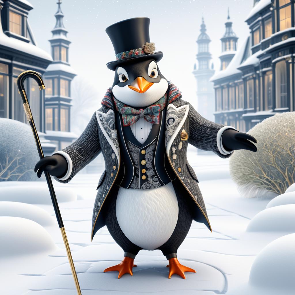 Dapper Penguin in a Snowy Wonderland