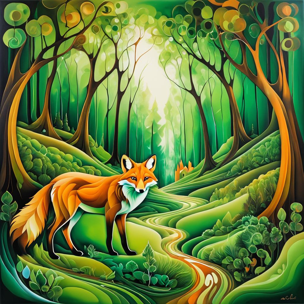 Surreal Fox in Dreamlike Forest Landscape