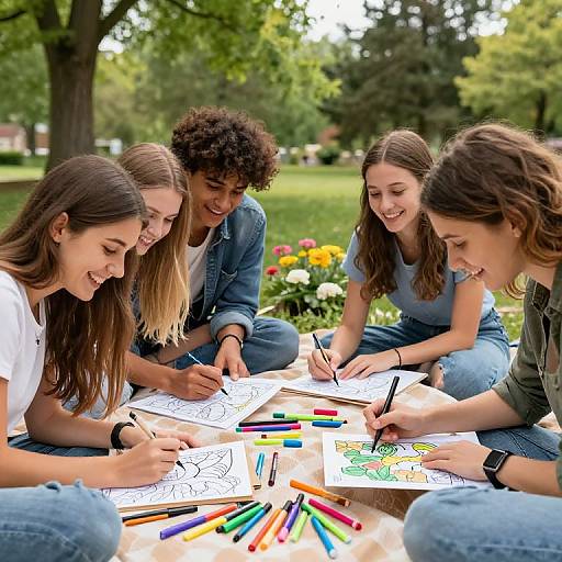 Youthful Friends Outdoor Picnic Coloring