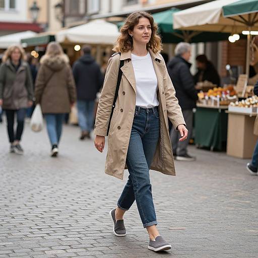 European Woman Walking Through Market
