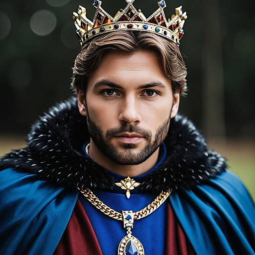 Portrait of Man in Royal King Outfit with Crown