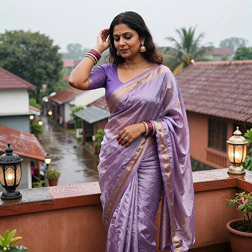 Serene Indian Woman in Lavender Sari