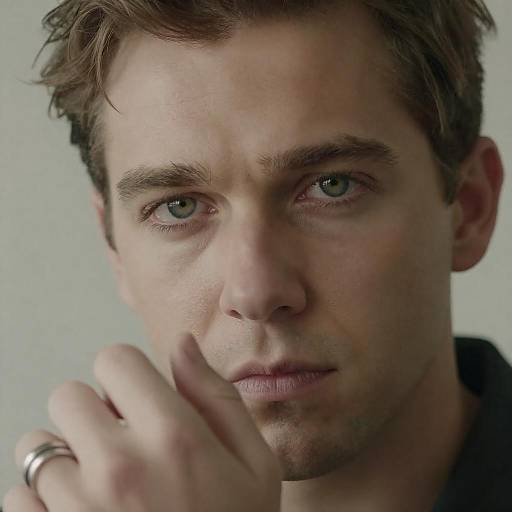 Serious Man with Green Eyes and Rings