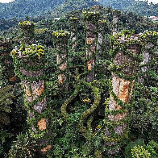 Vined Spiral Towers in Jungle Canopy