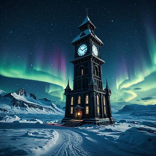 Ancient Clocktower in Arctic Night