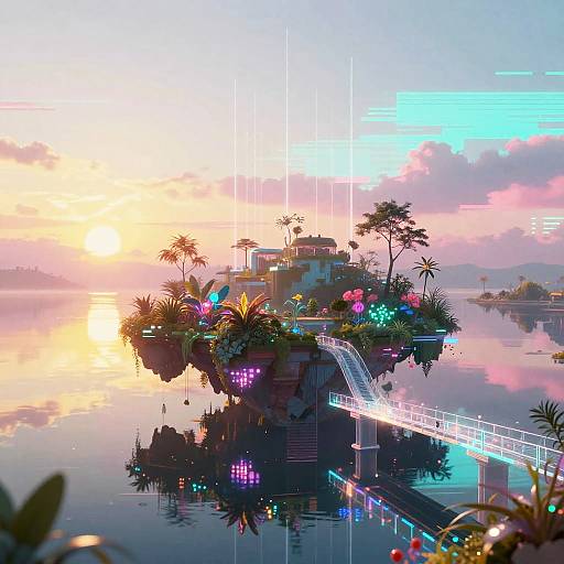 Vibrant Floating Sky Island at Sunset