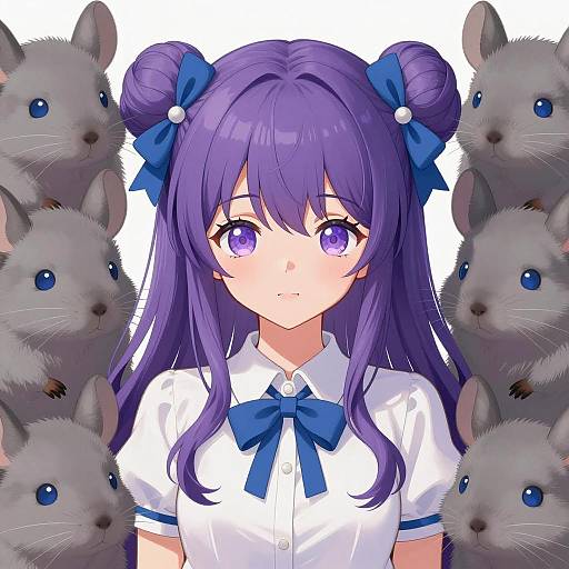 Vibrant Anime Character with Chinchillas