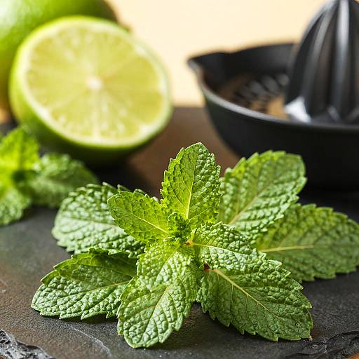 Fresh Mint Leaves with Lime and Citrus Juicer