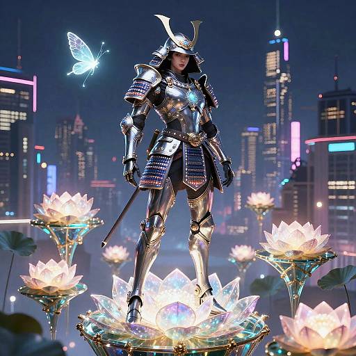 Koi-Armored Samurai in Floating Glass Lotus
