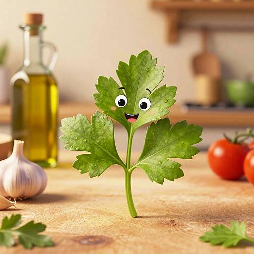 Cheerful Animated Parsley in Rustic Kitchen