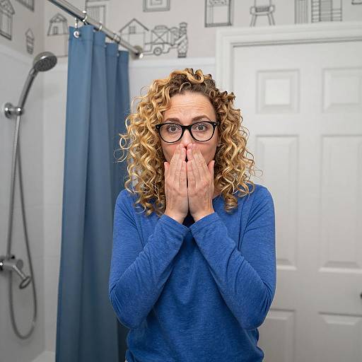 Bathroom Scene with Thoughtful Woman