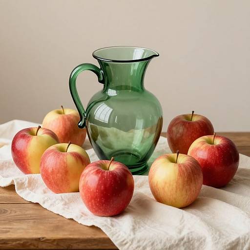 Vibrant Apples with Green Glass Vase